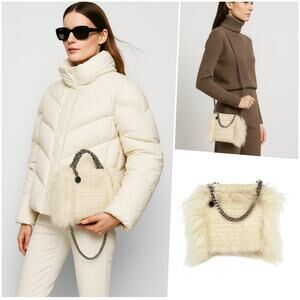 NEW Stella Mccartney Falabella Mini Fur Tote Bag Silver Chain